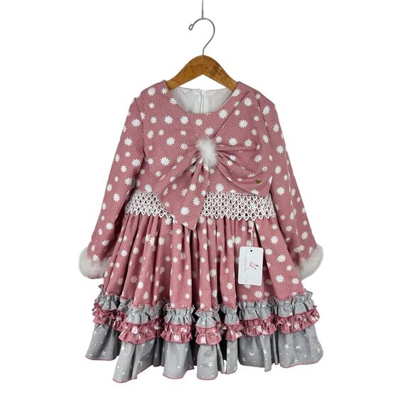 holiday princess dress Red Beaded Satin Princess Dress with Long Sleeves for Girls | Red / 2-3 Years (100cm) main image 1